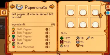 Some recipes, with description and ingredients. Mod used The Love of Cooking